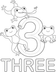 Coloring Page Frogs and Number Three