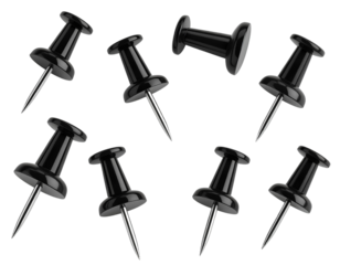 Set of push pins in different angles. Illustration on transparent background.