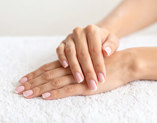 Naklejka premium Elegant French Manicure Soft Pink Nails and Perfect Hands