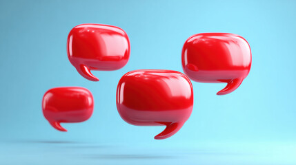 3d red chat bubbles floating in light blue background, isolated. 3d illustration.