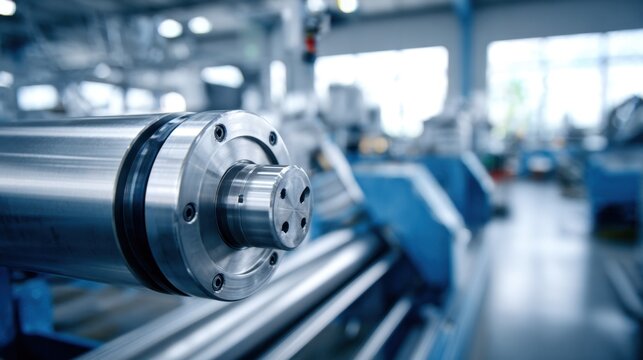 Close-up of a large industrial metal rolling machine in a modern manufacturing facility with bright lighting and organized workspace