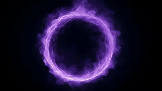 Abstract Glowing Purple Energy Ring on Dark Background: Ethereal Violet Light Circle with Smoky Texture, Dynamic Digital Art Effect, Mystical Plasm...