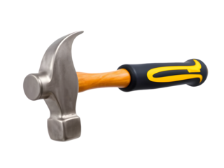 Claw hammer with wooden handle and rubber grip on white background