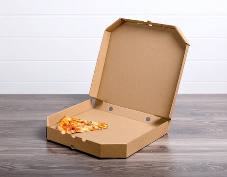 Empty Pizza Box with a Single Slice of Pizza Remaining