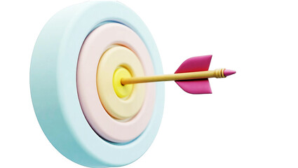 Pink arrow hitting the bullseye of a target isolated on transparent background