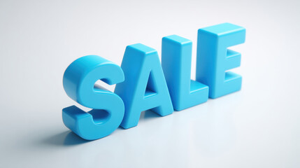 blue SALE 3d minimalistic icon on white background. SALE - blue 3d letters isolated on white, side view. 3d illustration.
