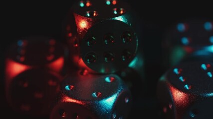 Colorful metallic dice cube on black background. - Powered by Adobe