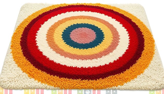 Shag Rug A retro shag rug with a funky design on a white backgro