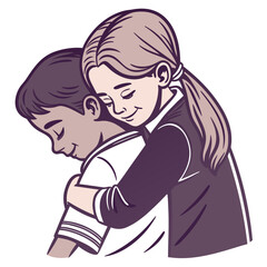 Obraz premium Two diverse children sharing a warm and comforting hug expressing friendship kindness and mutual affection with closed eyes and gentle smiles