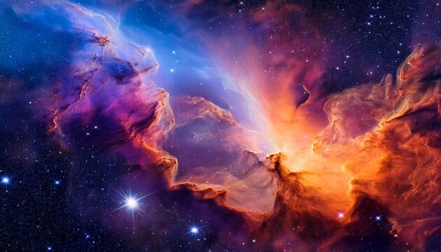 a vibrant nebula displaying a mix of orange blue and purple hues with scattered stars throughout space