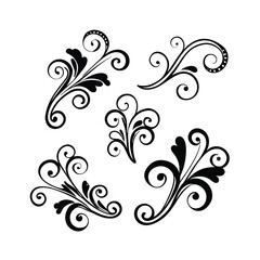 Set of Hand-Drawn Vector Floral Flourishes and Swirl Ornaments