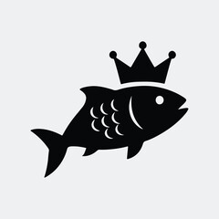 Silhouette fish wearing a crown icon logo vector illustration