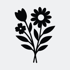 Silhouette floral bouquet with tulip and daisy flowers vector illustration