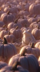Obraz premium White Frog Among Pastel Pumpkins in an Autumn Field