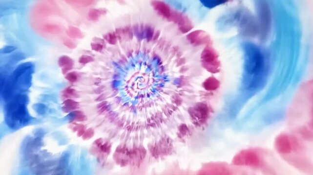 Abstract tie-dye spiral design in shades of pink, purple, and blue