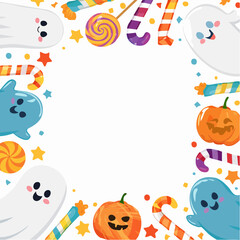 おばけとキャンディのハロウィンフレーム（ベクター）