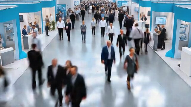 Dynamic Business Exhibition: A lively panorama of an industry fair, teeming with professionals. A comprehensive glimpse into commerce, collaboration, and the dynamism of the business world. 