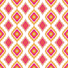 Warm Ethnic Diamond Seamless Pattern in Pink, Yellow