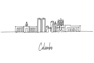 Obraz premium Minimal line art skyline of Colombo, Sri Lanka featuring towers, temples, and coastal landmarks for travel decor and branding.