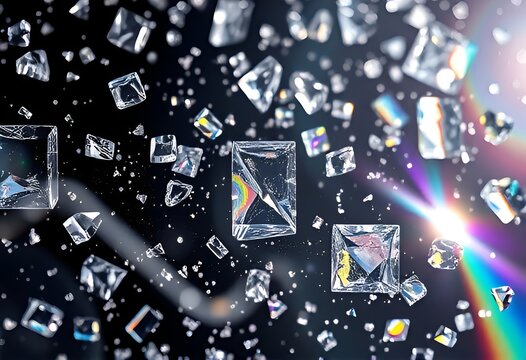 Crystalline thought fragments reflecting rainbow prisms