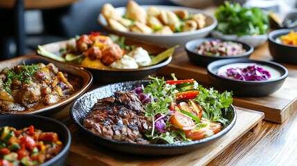 A selection of dishes are served at a restaurant