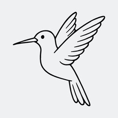 Silhouette hummingbird flying cute minimal outline style vector illustration