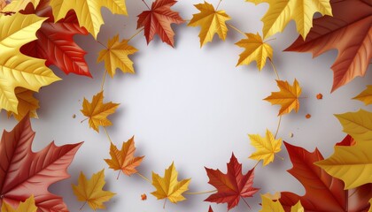 Fototapeta premium A vibrant circular arrangement of colorful maple leaves, perfect for seasonal greetings and autumn themes.