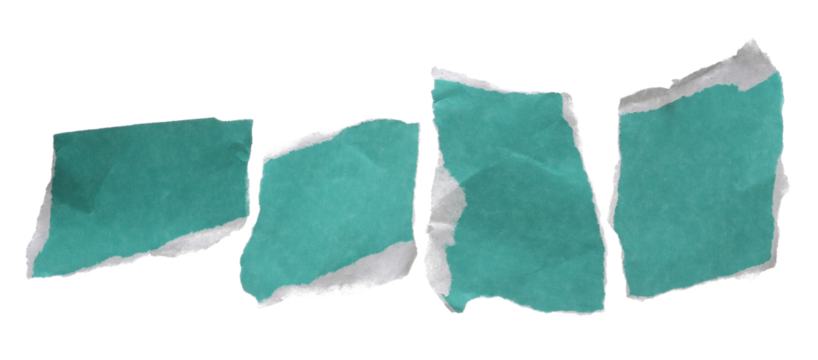 Set torn cyan paper scrap isolated on white, clipping path