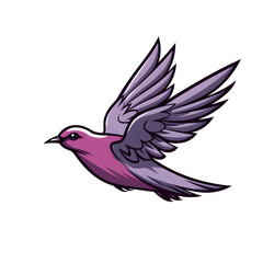 Fototapeta premium Pink and Purple Bird Flies on Black. Cartoon illustration for animation, prints, or logos.