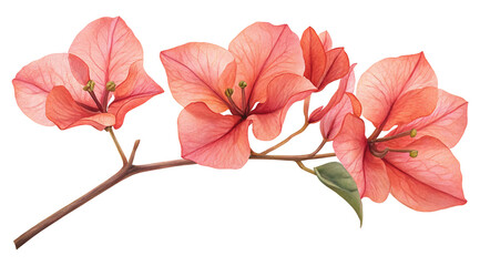 Fototapeta premium Beautiful blooming pink bougainvillea flowers on branch in close-up detailed botanical image