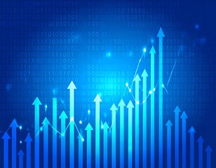 Increasing graph against a binary code background.