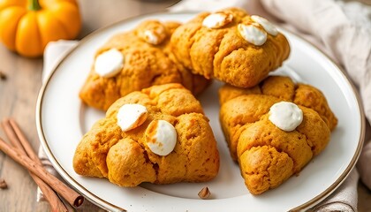 Autumn inspired scones flavored with pumpkin puree and warm spic