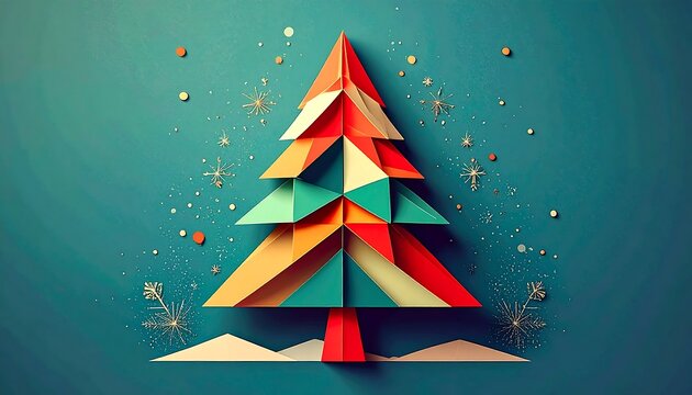 Colorful geometric paper christmas tree