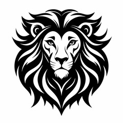 Highly detailed black and white artwork of a noble lion head featuring elegant stylized mane lines for modern graphic design.
