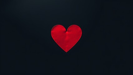 Bold red heart shape on a dark textured backdrop, conveying deep emotions and minimalist beauty.