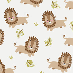 seamless pattern vector cute cartoon design of lion for kids apparel fullprint fabric