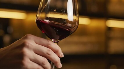 Swirling Red Wine Hand Tilting Glass to Aerate and Enhance Aroma.