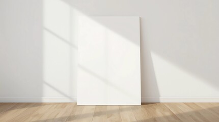 White Canvas Mockup standing on the floor in empty room. 3d rendering