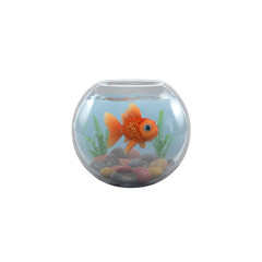 Goldfish swimming in a round fishbowl