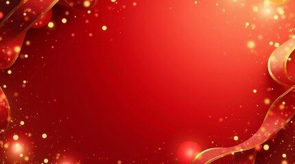 Sparkling red christmas background with festive ribbons and bokeh lights