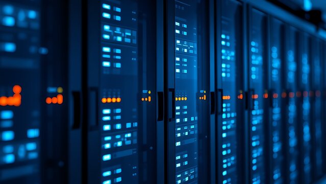 A sleek server rack with glowing indicators, embodying modern technology and innovation.