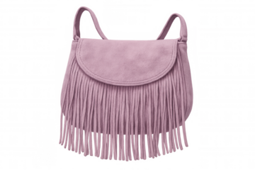 Stylish pink suede fringe bag isolated on transparent background, perfect for fashion and accessory projects