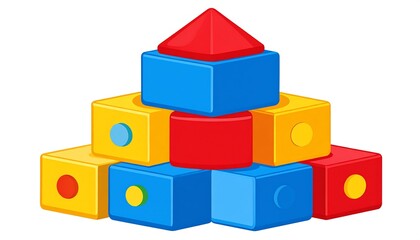 Obraz premium Vibrant illustration of a stacked colorful blocks structure for playful design themes
