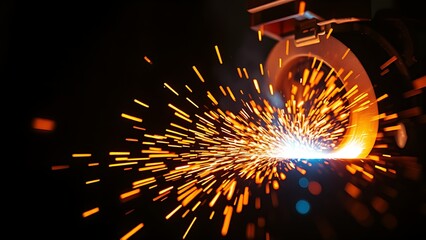 Abstract close-up of glowing sparks in metalworking, highlighting industrial energy and craftsmanship.