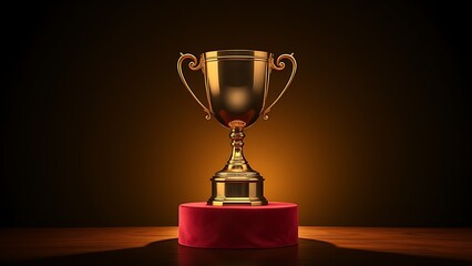 A gleaming trophy on a dark velvet stand, highlighted by dramatic studio lighting.