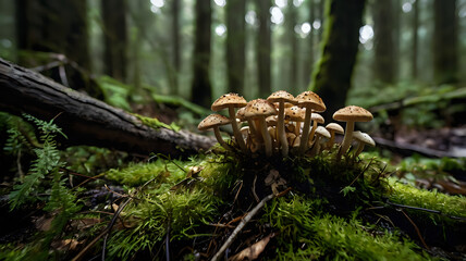 Obraz premium mushrooms in the woods, mushrooms on the tree, mushrooms in the forest