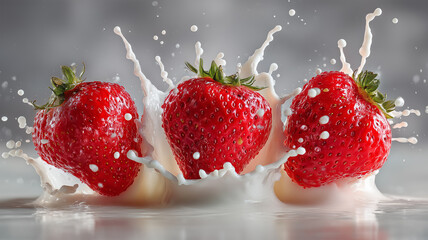 ミルクに踊る苺の躍動感