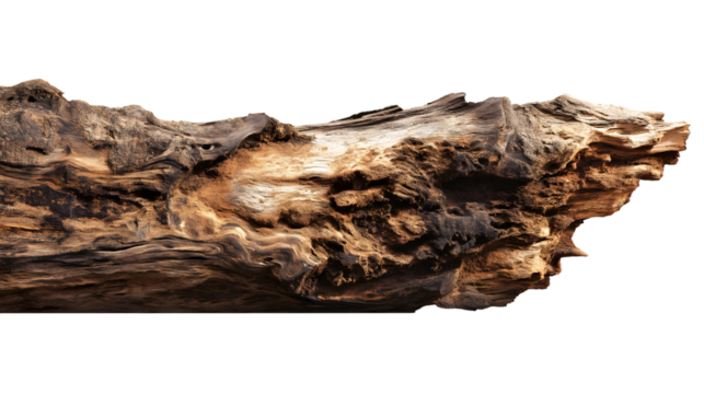  weathered piece of driftwood isolated on white background