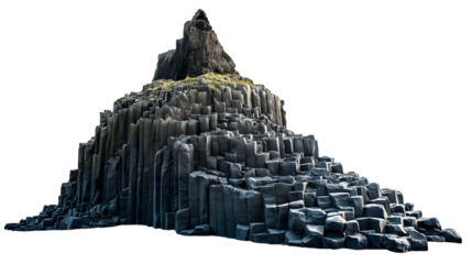  unique natural geological formation with hexagonal basalt columns isolated on white background