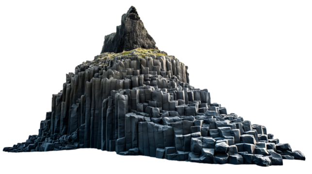  unique natural geological formation with hexagonal basalt columns isolated on white background